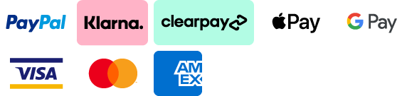 PayPal, Klarna, Clearpay, Apple Pay, Google Pay, Visa, Mastercard, American Express, Powered by Stripe